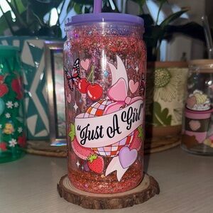 Glittery Pink Globe Tumbler with Straw